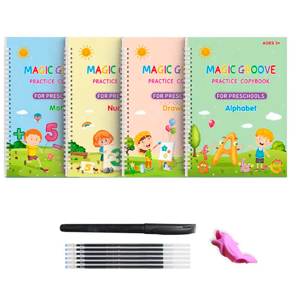 Kit 4 Cuadernos Mágicos de Caligrafía: la tinta desaparece y practican letras y números una y otra vez